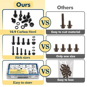 M6 M8 <b>Flange</b> Hex <b>Bolt</b> Nut Washer Assortment Kit 320 Pcs Carbon Steel Grade A Level 8.8 For Repair Construction - Product Image 4