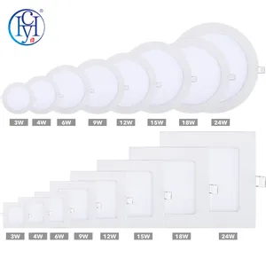 Lámpara de Panel cuadrado redondo para uso comercial, Panel de luz LED delgado de alto Lumen, 3, 6, 9, 12, 15, 18 y 24 W