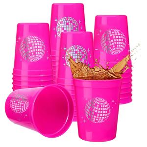 16oz 450ml Custom logo Black White pink Red Reusable Laser Disc Disco <b>Plastic</b> Party <b>Drinking</b> <b>Cups</b> - Product Image 2