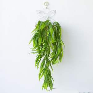 Parete di Piante Artificiali in Erba Persiana, Decorazione con 5 Rami Appuntiti, Fiori Rampicanti e Cesto Sospeso - Product Image 2