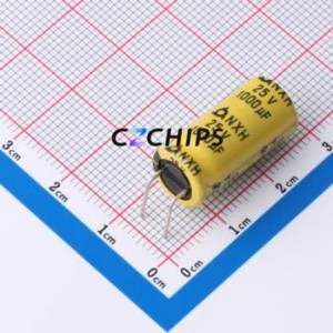 Condensateur électrolytique en aluminium à montage traversant NXH25V1000M10*20 3.4RB, D10xL20mm 1000uF 20% 25V 1.96A-100kHz - Product Image 1