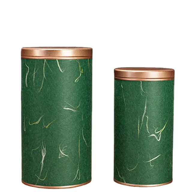 Caja de embalaje de té de papel redondo con tapa de aluminio, impresión personalizada, lata de papel de té suelto de 50g/100g