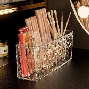 Transparent Gray And <b>White</b> Storage Box With Compartments For Makeup <b>Pens</b> Eyebrow Pencils Stationery Desktop Organizer - Product Image 4