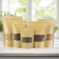 Guangzhou Direct leverbaar Ecologisch verantwoorde Kraft papieren staande pouch met ritssluiting, mat transparant venster, vochtbestendig, geurdicht, voedselzak