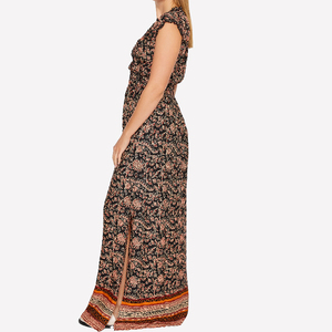 Abito <span class=keywords><strong>Lungo</strong></span> Boho Vintage da Donna in 100% Rayon Stampato <span class=keywords><strong>con</strong></span> <span class=keywords><strong>Maniche</strong></span> a Cappuccio, Scollo a V, Arricciature e <span class=keywords><strong>Spacco</strong></span> Laterale - Product Image 3