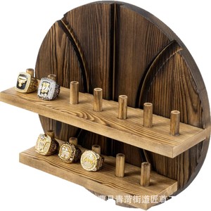 Wooden Ring Storage Rack Circular <b>Wall</b> <b>Mounted</b> 2 Tier Display <b>Shelf</b> For Commemorative Coins Medals Home Decor - Product Image 1