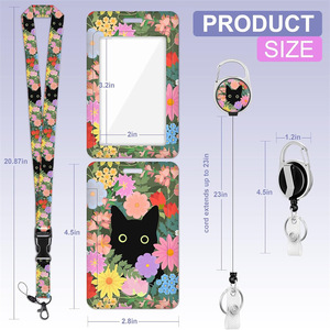 In stock: retractable scroll, cute black cat flower easy-pull buckle card <b>holder</b>, detachable lanyard, <b>ID</b> card buckle set. - Product Image 4
