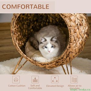 Handmade Natural Water Hyacinth Woven Cat <b>Bed</b> Modern Elevated Sphere Pet House with Washable Soft <b>Cushion</b> for Cats - Product Image 5