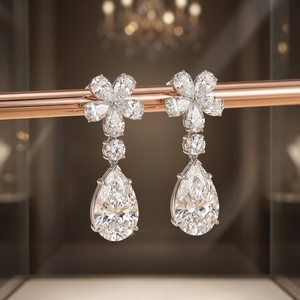 Elegant Floral Marquise Cluster <b>Dangle</b> <b>Earrings</b> Premium Brilliant Teardrop Statement Jewelry - Product Image 2