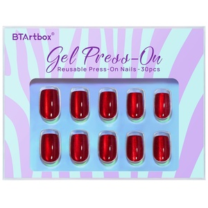 Btartbox 30 Uñas Postizas Cortas Cuadradas de Alta Calidad con Diseño Ojo de Gato, Uñas de Gel Suaves Rojas de Lujo - Product Image 5