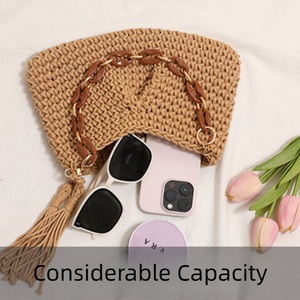 Nuova Borsa da <span class=keywords><strong>Spiaggia</strong></span> alla Moda per Signore, Borsa a Tracolla Intrecciata a Mano in Corda di Cotone con Chiusura a Cerniera, Bellissima Borsa a Tracolla da <span class=keywords><strong>Spiaggia</strong></span> - Product Image 4