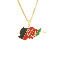 Collier pendentif en acier inoxydable plaqué or avec chaîne en bambou, style ethnique, motif chiffre Afghanistan, style couple, personnalité, effet huileux