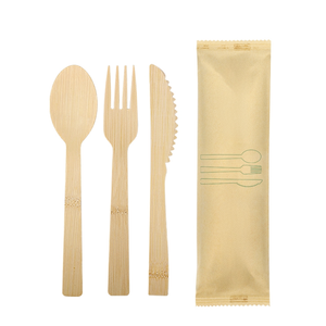 Custom Logo 17cm Eco-friendly Spoon Knife And Fork Disposable Bamboo Cutlery Set