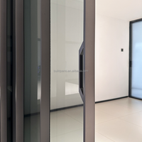 Porte coulissante moderne à double vitrage avec cadre en aluminium, étroite et fine, pour intérieur et extérieur, idéale pour salon et chambre.