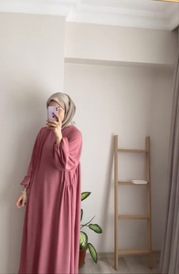 Robe Décontractée Confortable à Col Rond et Manches Lanterne pour Femme, Couleur Unie, Coupe Ample, Abaya Musulmane Islamique pour <span class=keywords><strong>la</strong></span> <span class=keywords><strong>Prière</strong></span> - Product Image 5