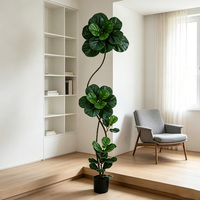 Vente en gros : Ficus lyrata artificiel moderne à double tronc, réaliste, en plastique écologique, pour la maison, le hall et le bureau