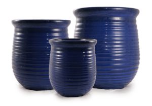 กระถางดอกไม้เซรามิกสีน้ำเงินโคบอลต์เงา ลายริ้วแนวนอน มีรูระบายน้ำ สำหรับตกแต่งสวนในร่ม/กลางแจ้ง - Product Image 6