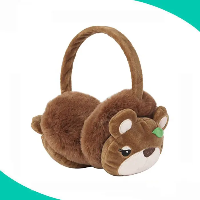 Wholesale winter warm custom cute animal shape brown plush bear earmuff for child