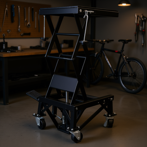 Soporte hidráulico para motocicletas DB, capacidad de 300 lb, elevador de tijera negro con ruedas y plataforma para pies, para motocicletas todoterreno - Product Image 2