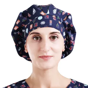 Cuffie per capelli all'ingrosso berretto per dormire donna raso moda ospedale stampa infermieri cappelli Scrub Caps Bouffant con fasce per il sudore