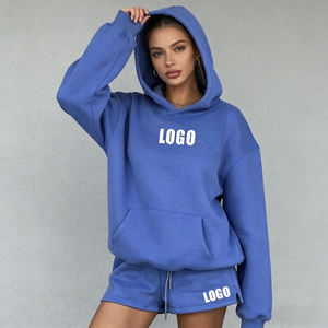 Wholesale Custom Cotton Women Pullover Hoodie and Shorts <b>Set</b> Custom Logo Two Piece Casual Tracksuit women - Product Image 1