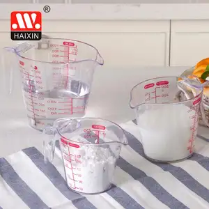 Haixing alat ukur kue 250ML/500ML/1000ML, cangkir ukur plastik dengan pegangan dapat ditumpuk