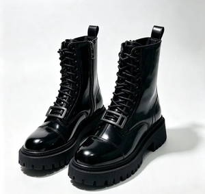 Bottines en cuir verni pour femmes, bout rond, antidérapantes, semelle extérieure en caoutchouc imperméable, toutes saisons, chaussures pour femmes, bottes de neige - Product Image 3