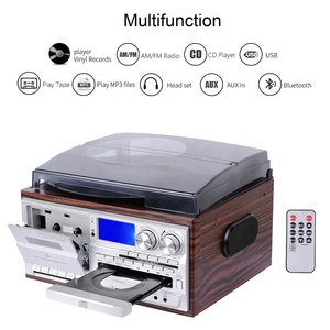 Tourne-disque tout-en-un Gramophone Tourne-disque vinyle avec haut-parleurs externes <span class=keywords><strong>Radio</strong></span> AM FM Lecture de cassettes Bluetooth - Product Image 3