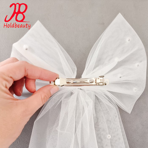 Personnalisé Tulle Perle <span class=keywords><strong>Mariée</strong></span> <span class=keywords><strong>Cheveux</strong></span> Arc Populaire Femmes <span class=keywords><strong>Cheveux</strong></span> Accessoires Court Doux Tulle Mariage Perles De <span class=keywords><strong>Mariée</strong></span> Voile Arc - Product Image 4