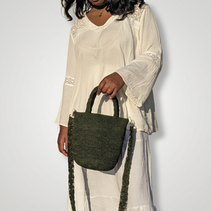 Sac à main en crochet vintage pour femme avec deux bretelles, minimaliste, vert, léger, pour la plage, usage quotidien - Product Image 5