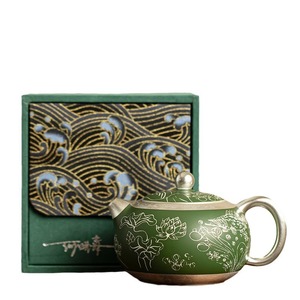 Théière en porcelaine He Fusen, motif algues vert foncé, avec couvercle en argent 999, style oriental, coffret cadeau - Product Image 5