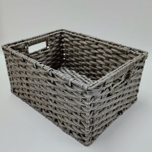 Panier de rangement tissé à la main, rectangulaire, marron et gris, ensemble d'organisateurs de bureau pour la maison, armoire, papeterie, télécommande - Product Image 4