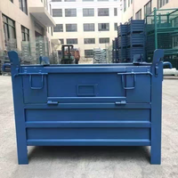 Bac à déchets auto-videur à fond bas en acier Q235 thermolaqué pour chariot élévateur, empilable, pour entrepôt, personnalisable OEM