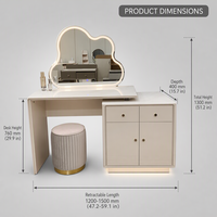 Coiffeuse moderne en MDF avec miroir lumineux sur pied, tiroirs et rangements, meuble de chambre et d'appartement