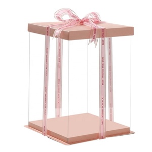 Luxury High Quality Food Grade Pink Transparent Gift Birthday Cake <b>Box</b> - Product Image 1