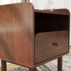 Wyller Dual Tier Storage Nightstand Natural Walnut Finish <b>Side</b> Table Drawer Cabinet Bedroom Furniture - Product Image 4