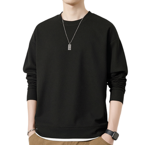 Sweat-shirt à col rond noir pour homme, coupe classique, en coton tricoté, décontracté, pour l'automne - Product Image 1