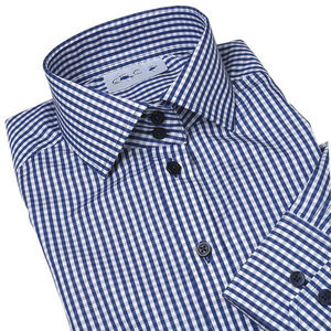 Femme coton coupe slim anti-rides col italien robe vichy bleu clair chemise à carreaux - Product Image 6