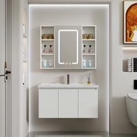 Meuble de salle de bain mural moderne pour hôtel avec miroir intelligent, lavabo en céramique, ensemble de meuble-lavabo étanche
