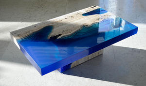 Mesa de Centro Hecha a Mano por un Artista, de Mármol Travertino Azul Océano <span class=keywords><strong>Laguna</strong></span> que se Fusiona con Resina - Product Image 3