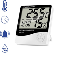 Termometer dan Higrometer Digital Layar Besar untuk Ruangan dengan Tampilan Waktu, Berbahan Plastik, Daya USB