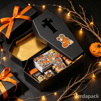 Boîte cadeau en forme de cercueil pour Halloween, boîte d'emballage noire pour bonbons avec autocollants citrouille, boîte en papier pour chocolats et collations pour fêtes de fin d'année