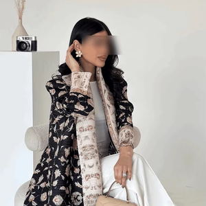 Elegante Abaya Negra Vintage con Bordado Floral Tejido, Abierta por Delante, Estilo Midi, para Mujeres Musulmanas, Túnica Informal Tipo Cárdigan - Product Image 1