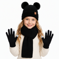 Ensemble 3 pièces bonnet, écharpe longue et gants en acrylique avec pompon oreilles d'ours, personnalisable avec logo OEM pour enfants