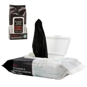 Private Label Moisturize Black Non-woven Charcoal Disposable Facial Makeup Remover Cleansing Wipes