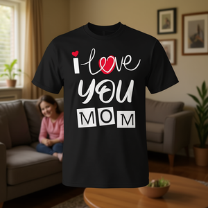 T-shirt I Love You Mom Mother en coton noir unisexe taille adulte S M L XL XXL - Product Image 3