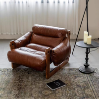 Fauteuil lounge confortable en cuir synthétique haut de gamme, style mid-century, ergonomique, imperméable, siège de direction, mobilier de salon