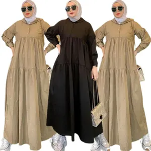 New Fashionable Ramadan Abaya Long Dress with Long Sleeves Plus Size Islamic Jilbab Arab Robe Gown Kaftan from Dubai