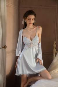 <span class=keywords><strong>Hot</strong></span> Satijnen Vest Pyjama Dames Sexy Kanten Nachthemd Met Lange Mouwen - Product Image 4