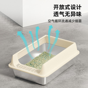 Semi-Enclosed Stainless Steel <b>Cat</b> <b>Litter</b> Box Large Size Anti-Splash Spacious For Adult <b>Cats</b> Metal Plastic Rectangle - Product Image 4